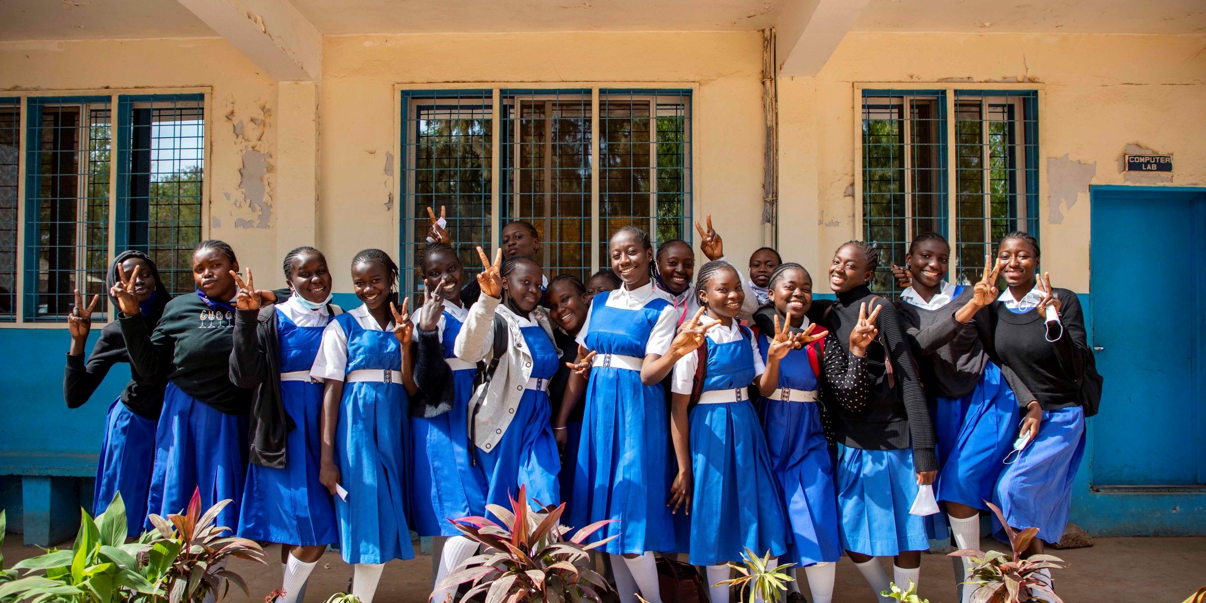 Girls with their flower garden St Josephs Senior Secondary school in the capital Banjul. Credit: World Bank/Florio