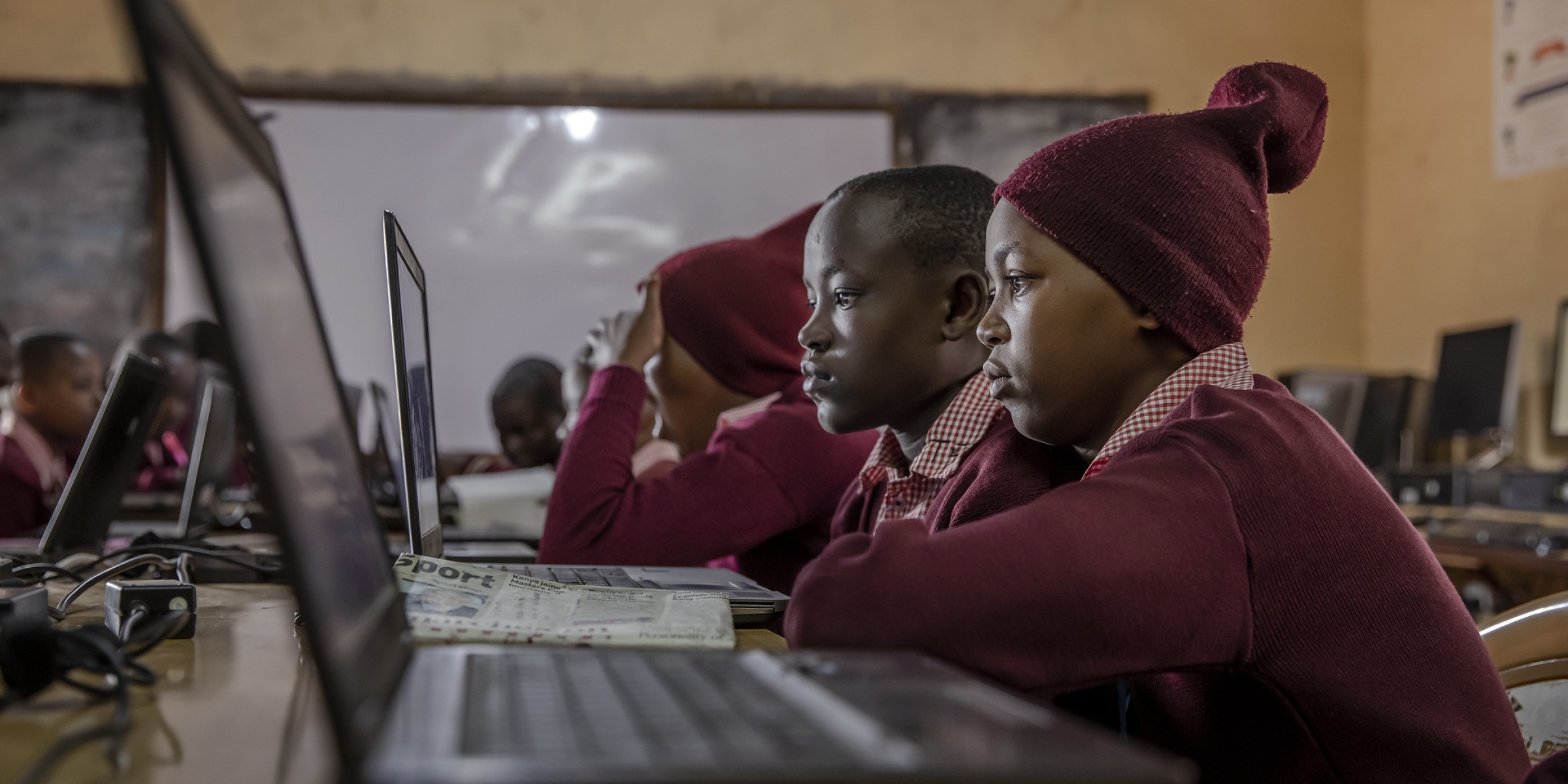 Students from Class 8 study in the computer lab at Marble Quarry Primary School in Kajiado Central on the outskirts of Nairobi, Kenya. Credit: GPE/Luis Tato