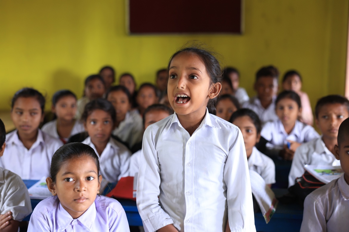 Students at the Shree Janata Rashtriya Primary School in Bode Barsain Municipality in Saptari District in Nepal's southern plains. Credit: UNICEF/UNI448503/Laxmi-Prasad-Ngakhusi